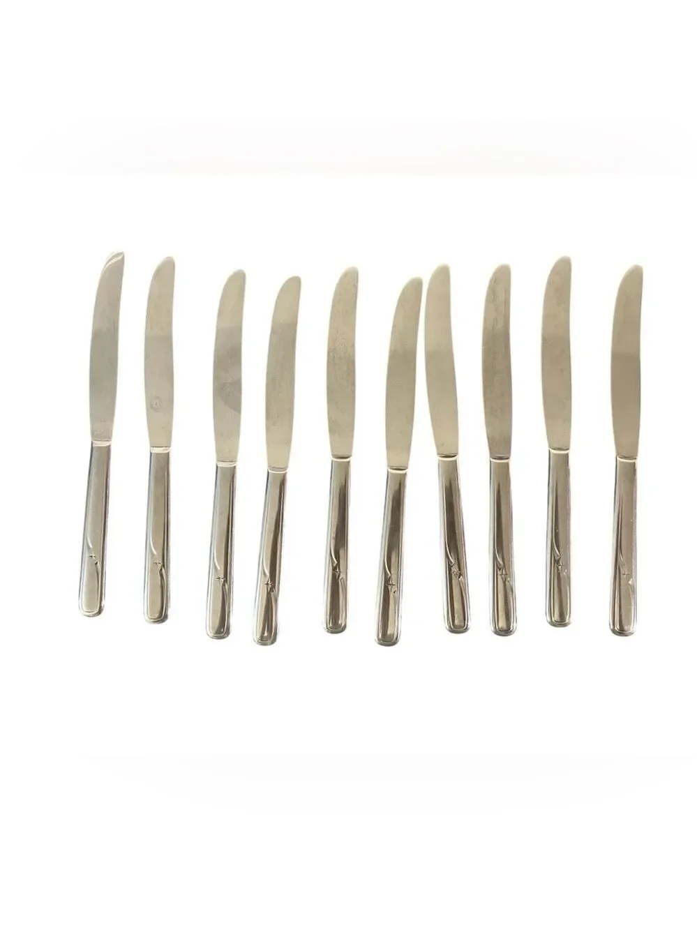 Ten Vintage Atomic Star MCM Flatware Dinner Knives USA Stainless
